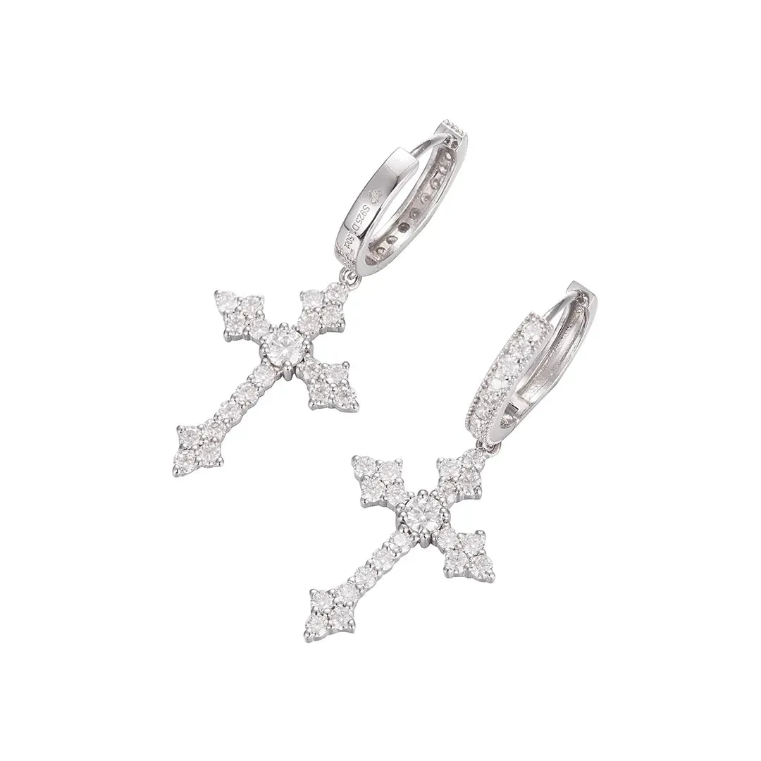 S925 Silver Moissanite Nova Cross Earrings