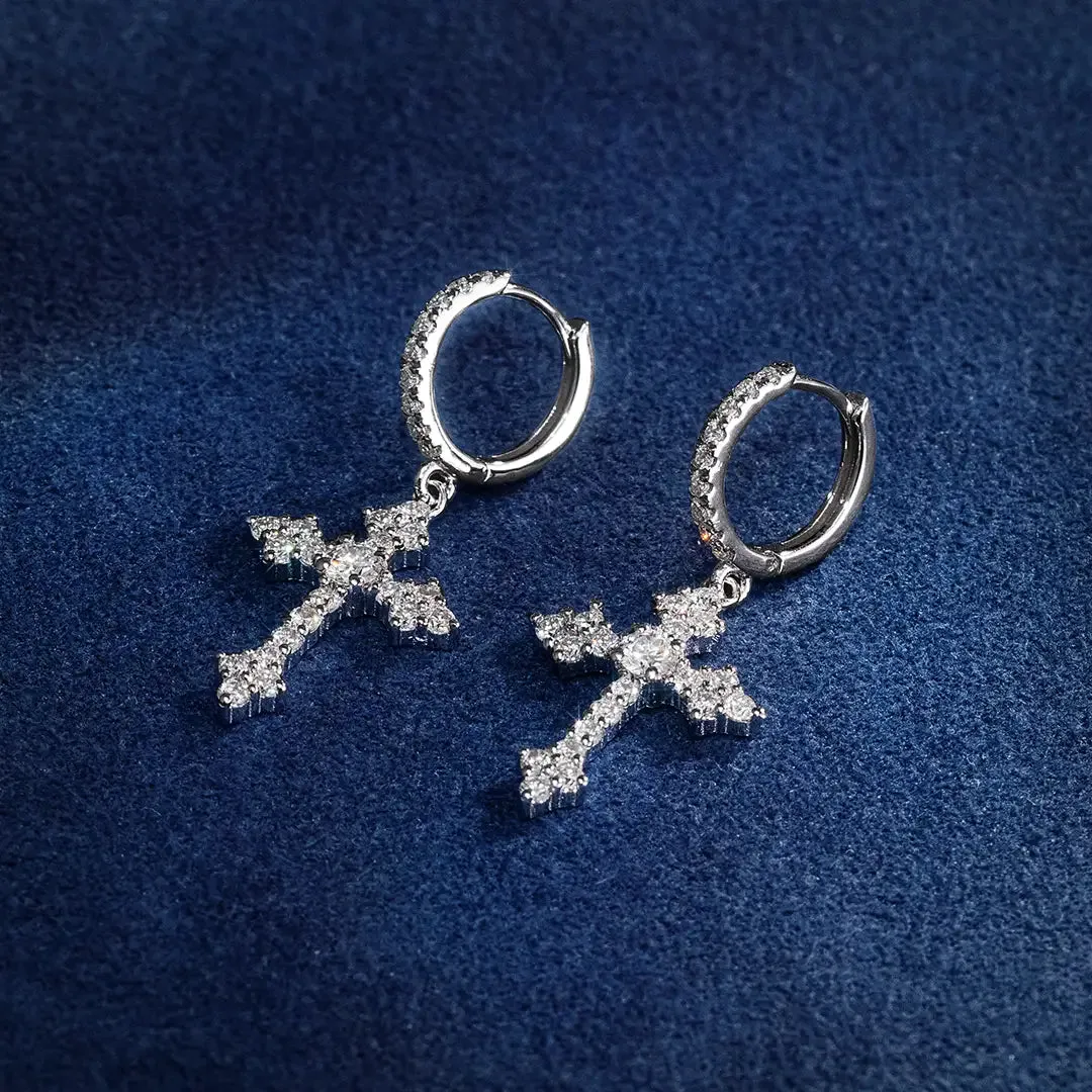 S925 Silver Moissanite Nova Cross Earrings