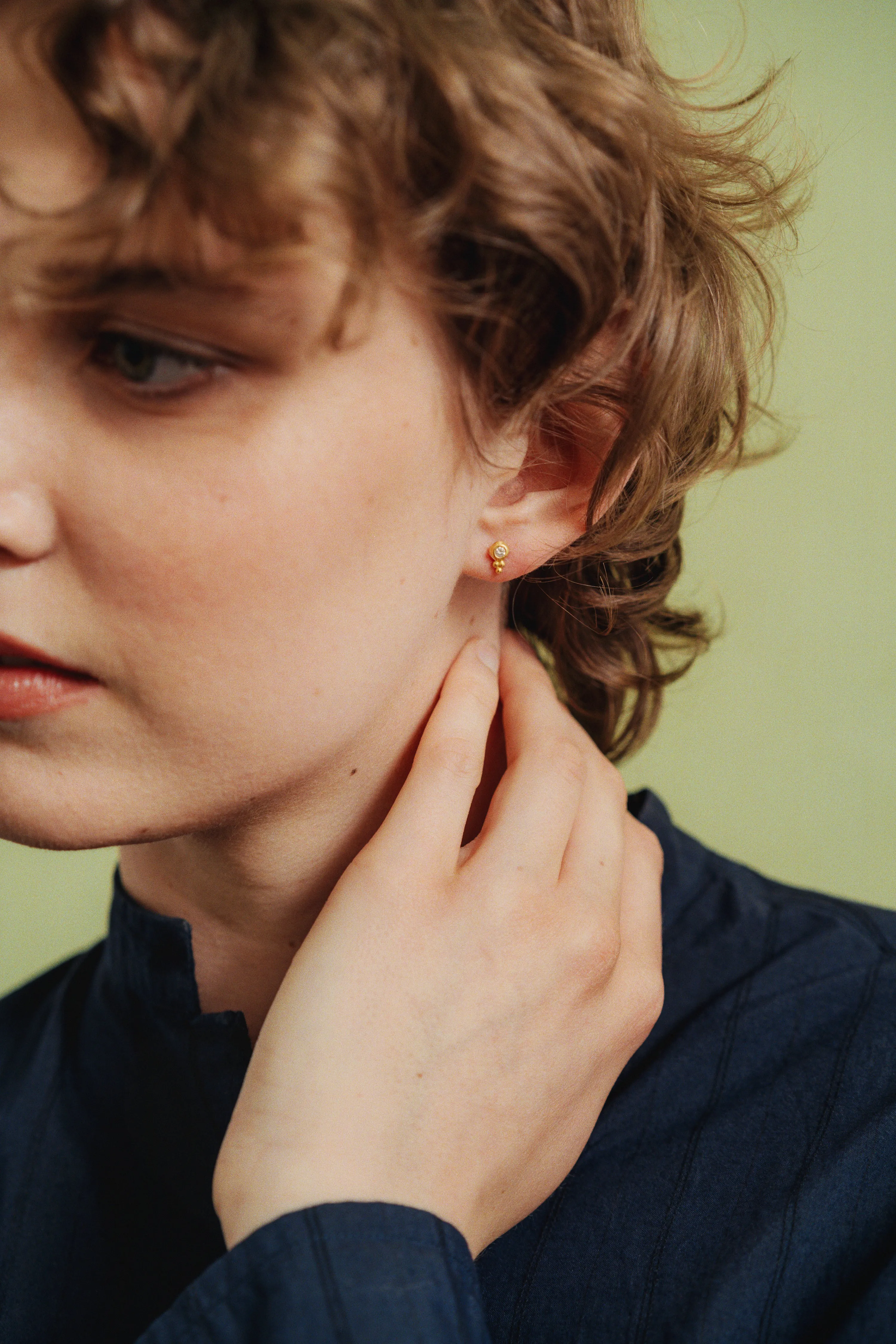 Small Diamond Lentil-Shaped Bulla Earrings