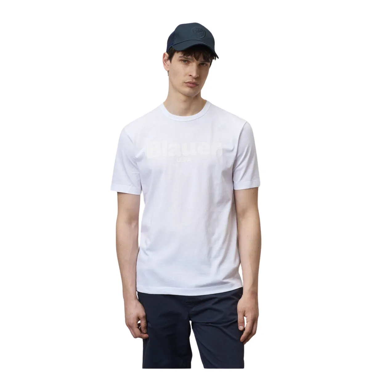 T-shirt Uomo Logo Blauer Bianco