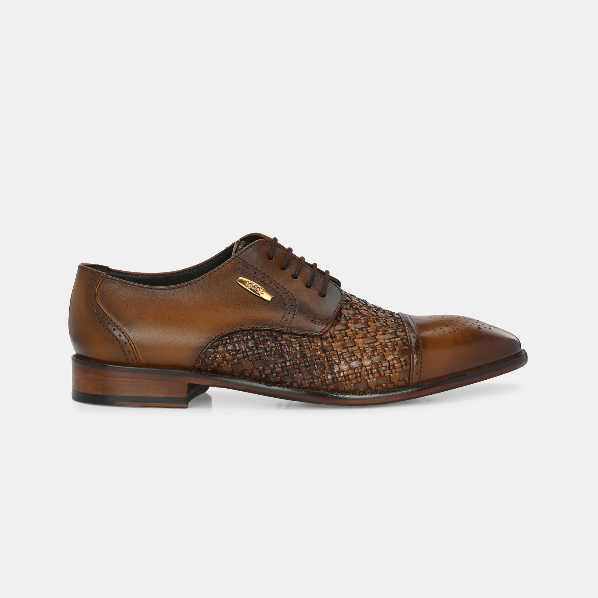 Tan Lace-Up Semi Brogues by Lafattio