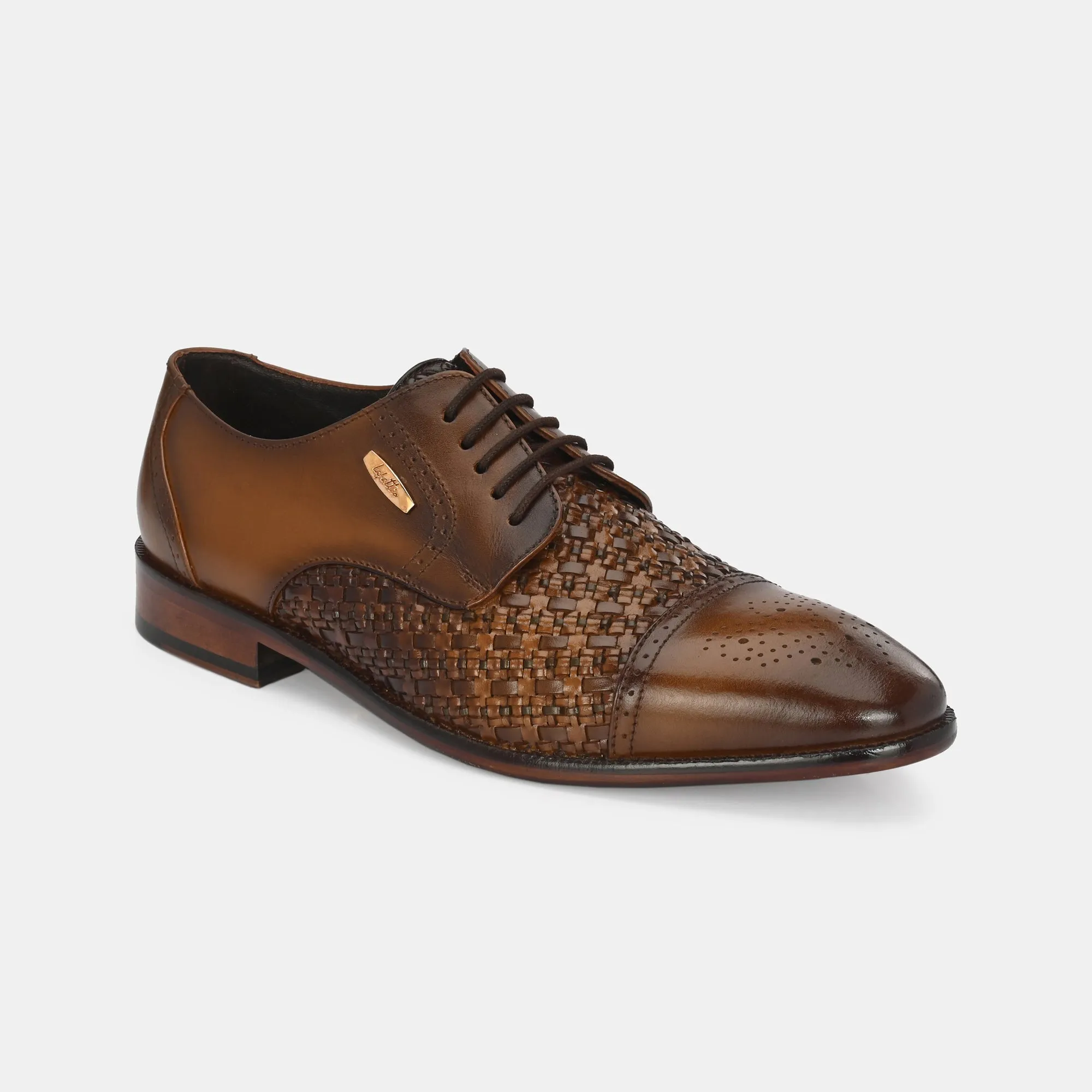 Tan Lace-Up Semi Brogues by Lafattio