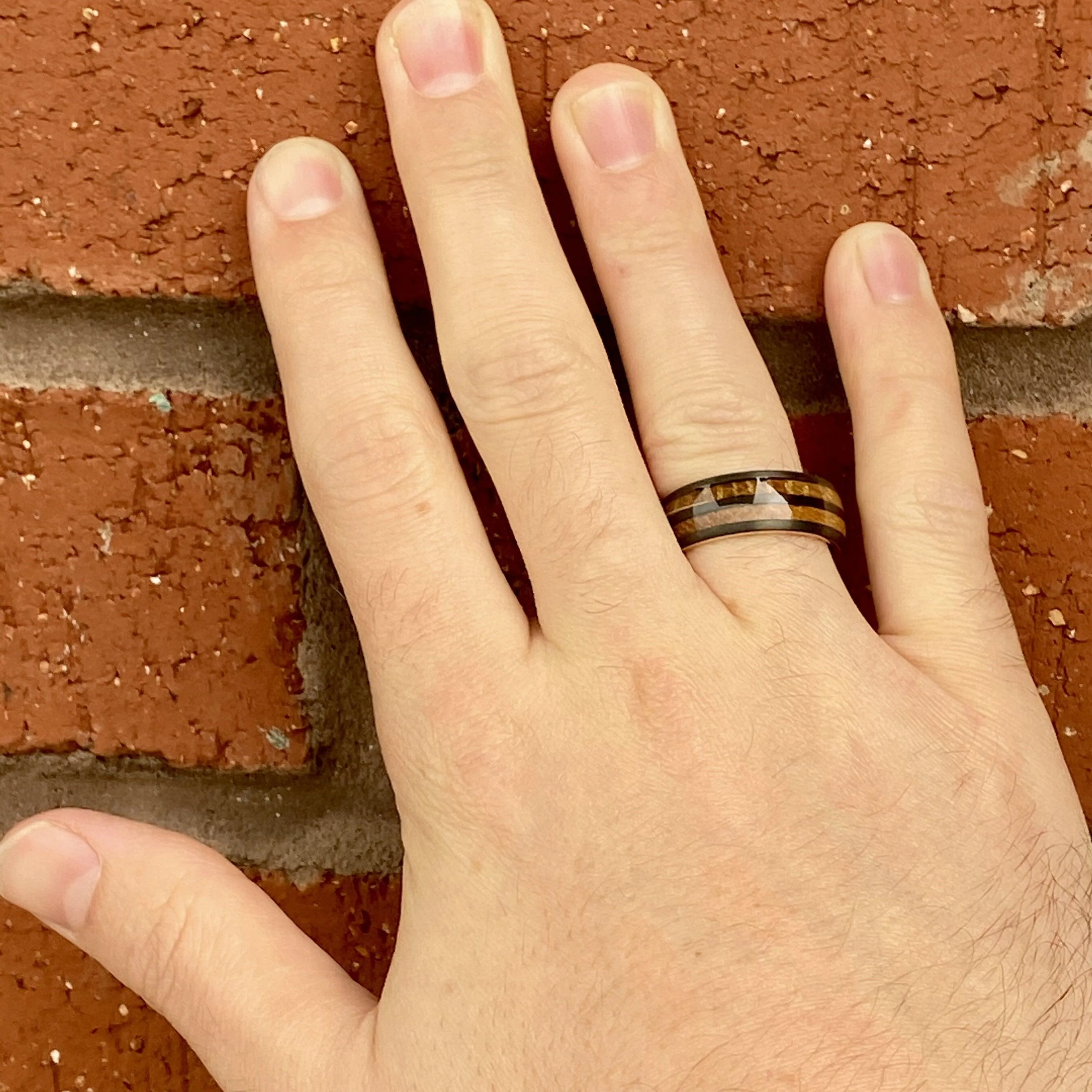 “The Whiskey” Tungsten Ring With Reclaimed Bourbon Whiskey Barrel Wood And Rose Gold Color