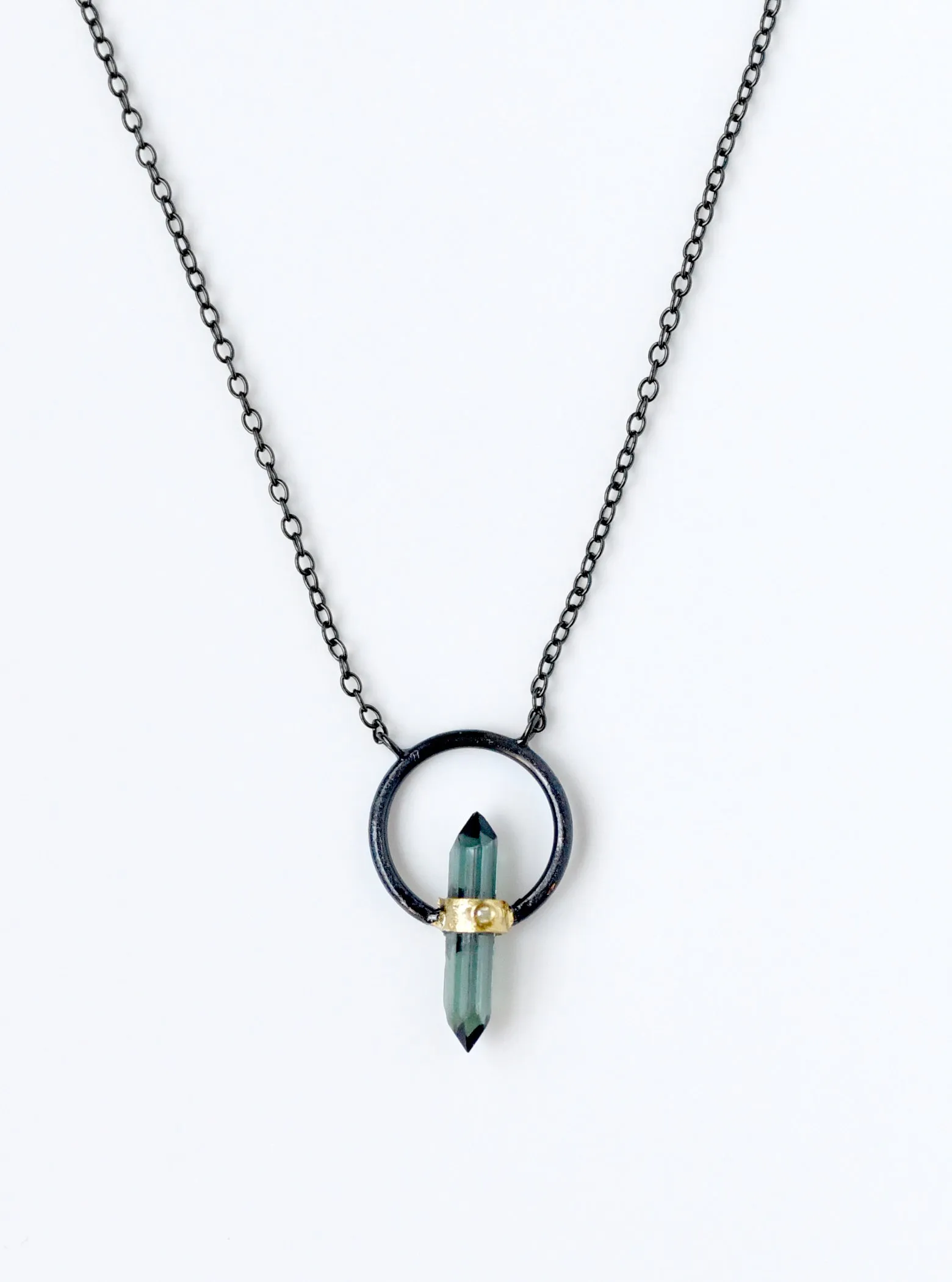 Tourmaline Halo Necklace with Diamond