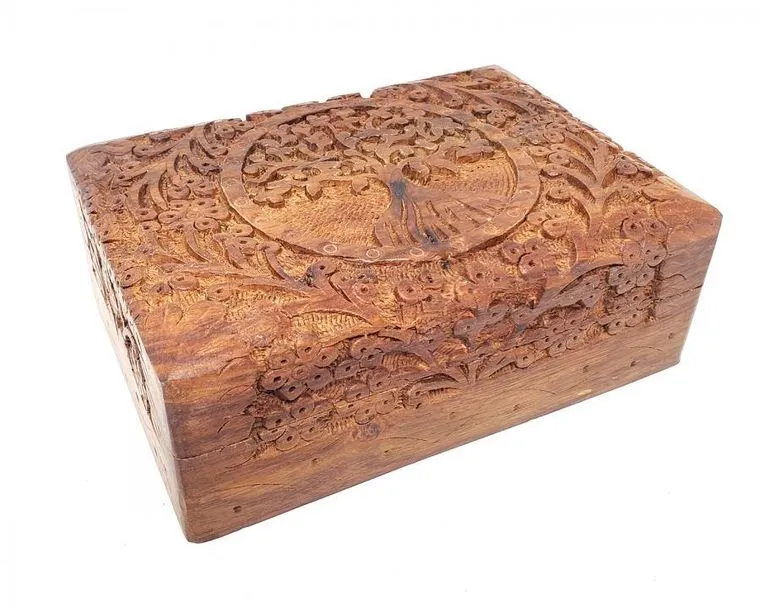 Tree of Life Hand Carved Wood Box 5x7