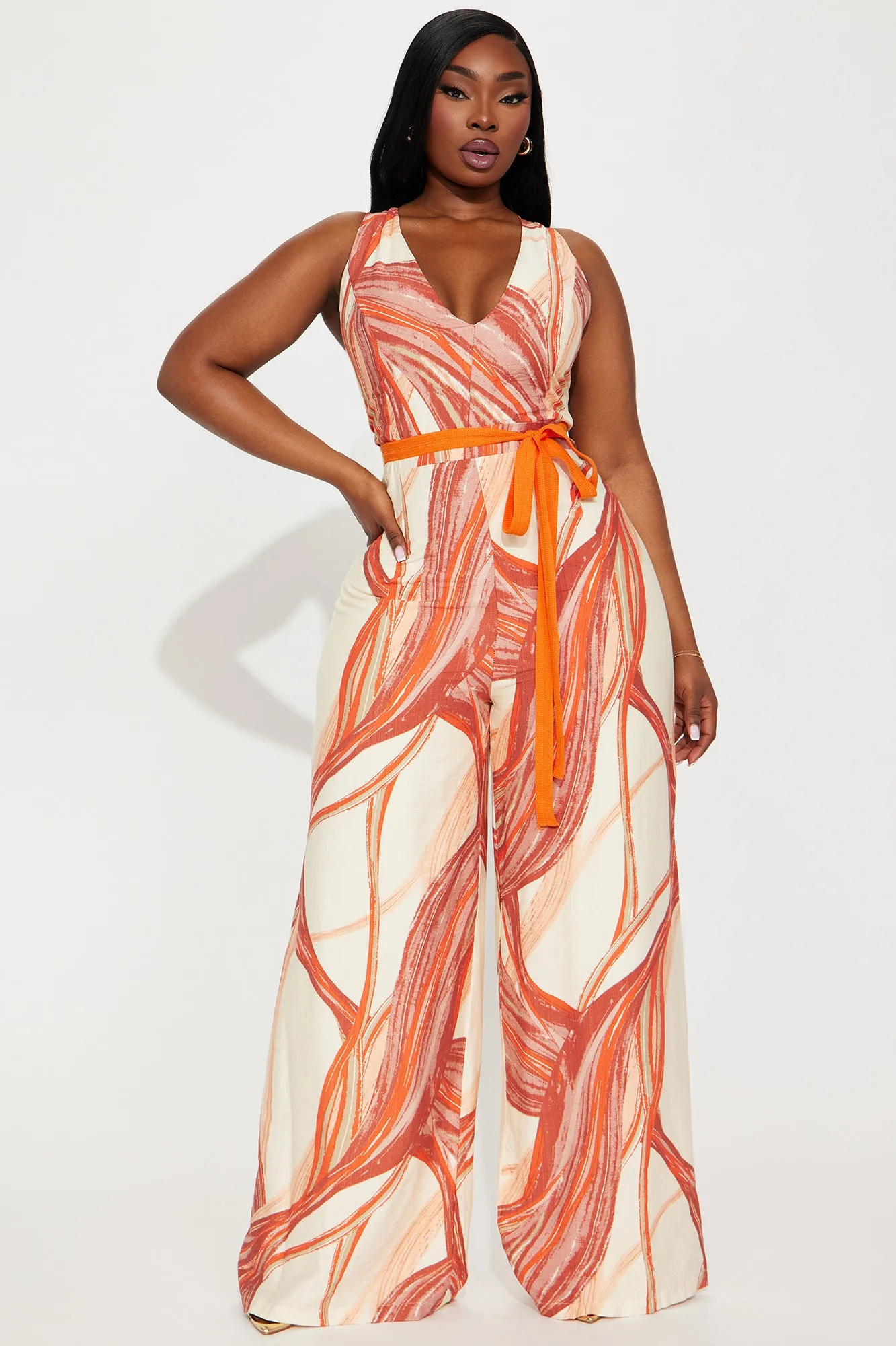 Tropical Sand Jumpsuit  - Orange/combo