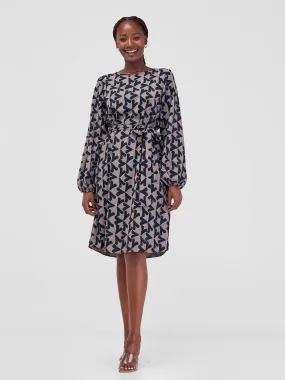 Vivo Zawadi Shift Dress - Taupe / Black Zawi Print