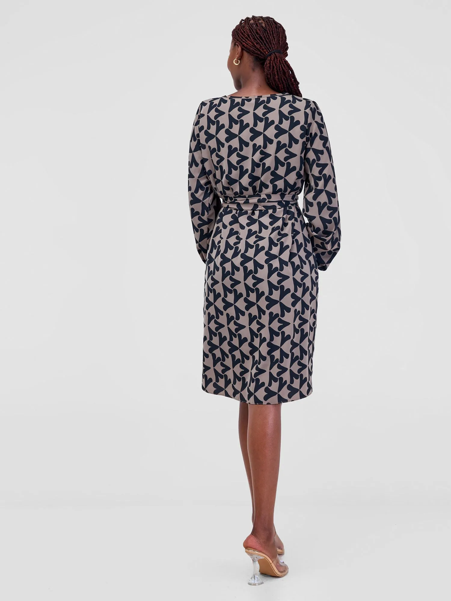 Vivo Zawadi Shift Dress - Taupe / Black Zawi Print