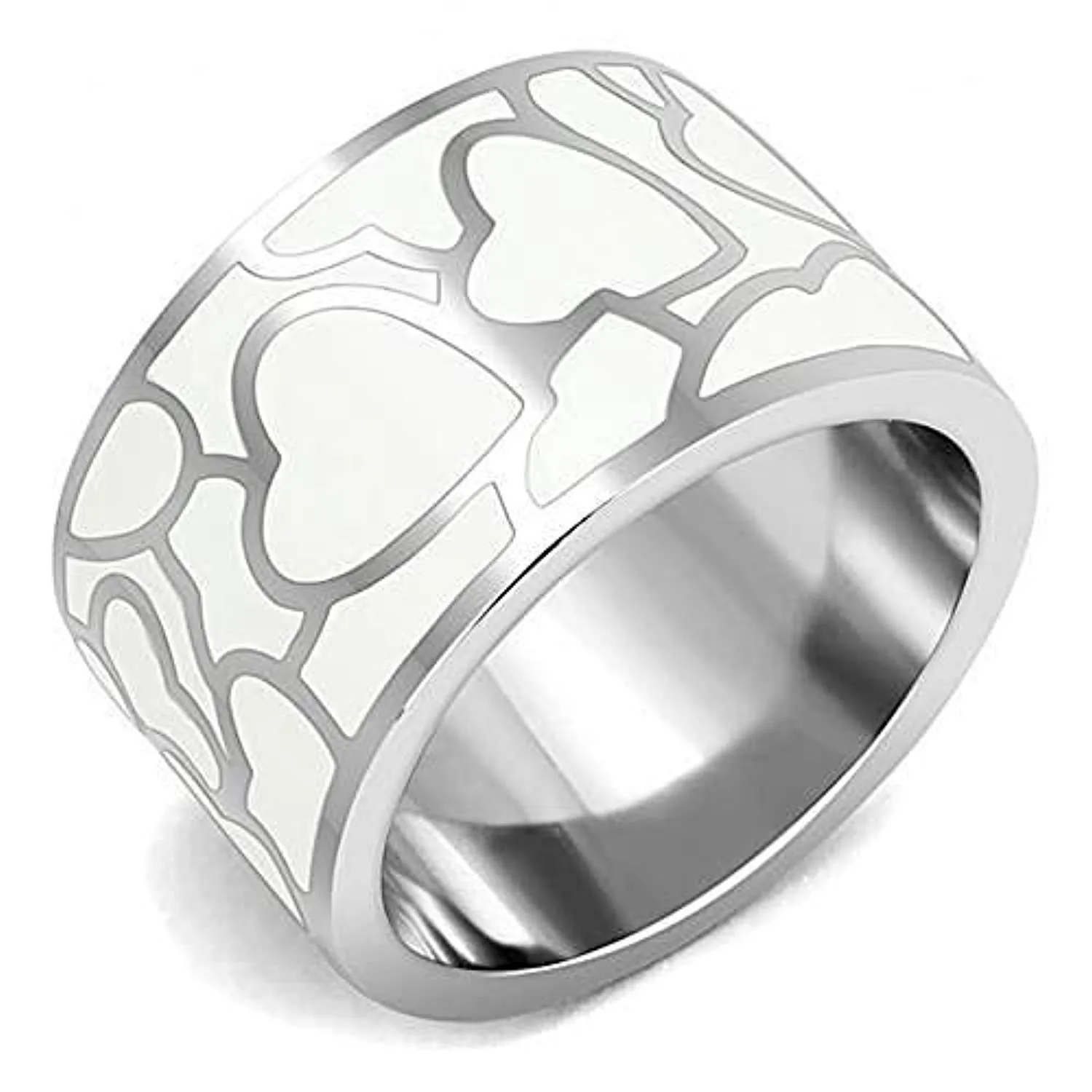 WildKlass Stainless Steel Ring High Polished Women Epoxy White