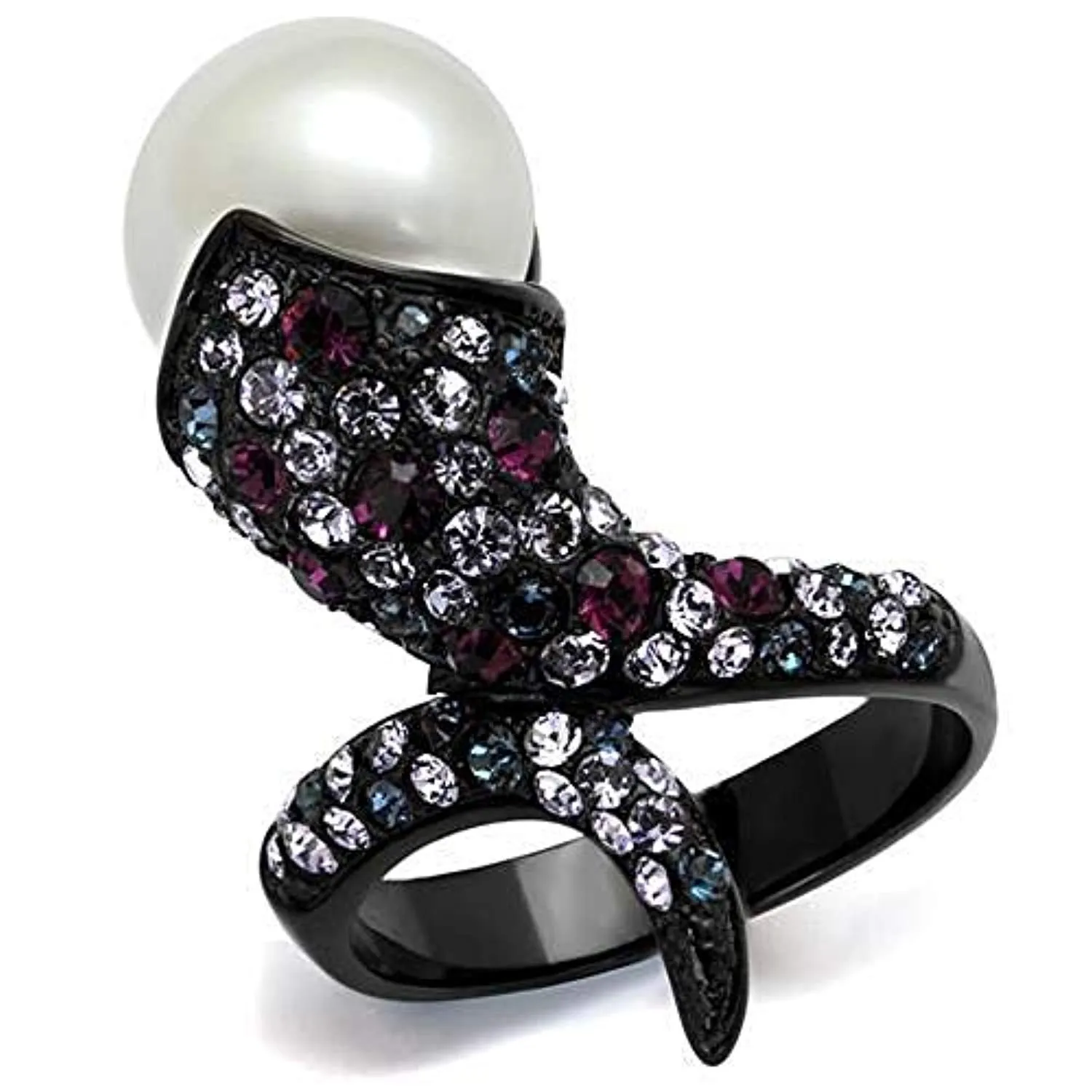 WildKlass Stainless Steel Ring IP Black Women Synthetic White