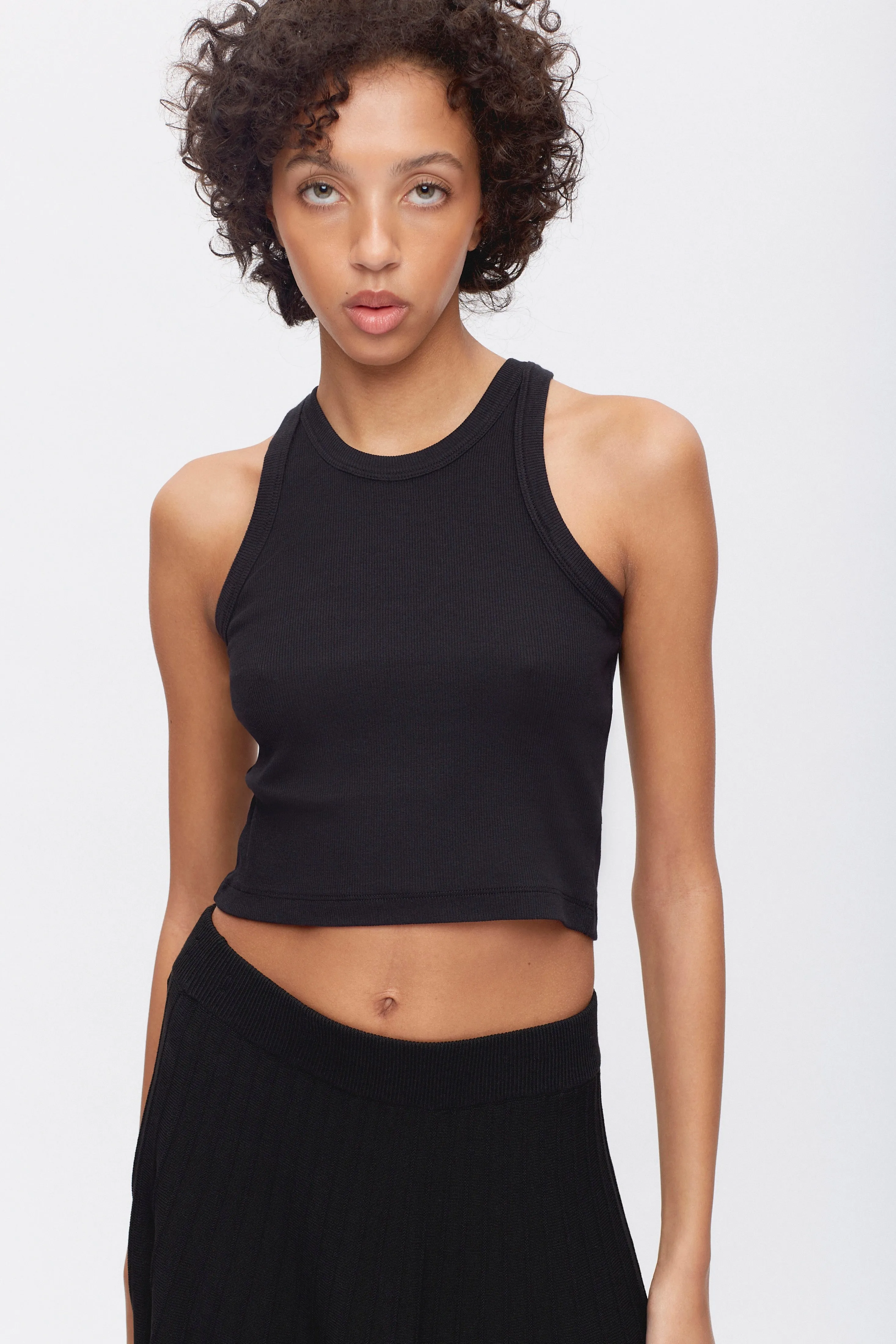 Women's Crop Racer Tank in Black